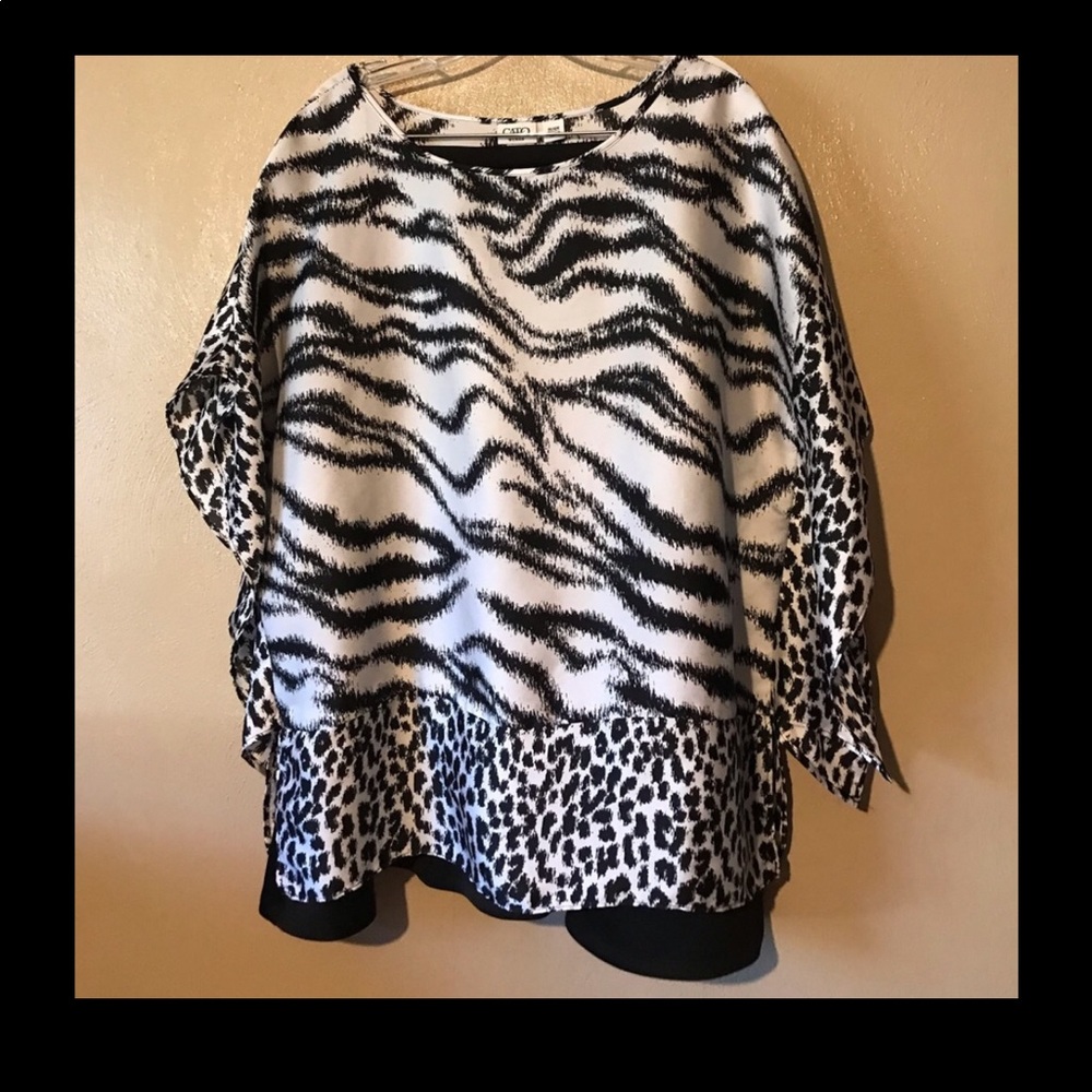 Cato shawl top and black flare skirt size 16